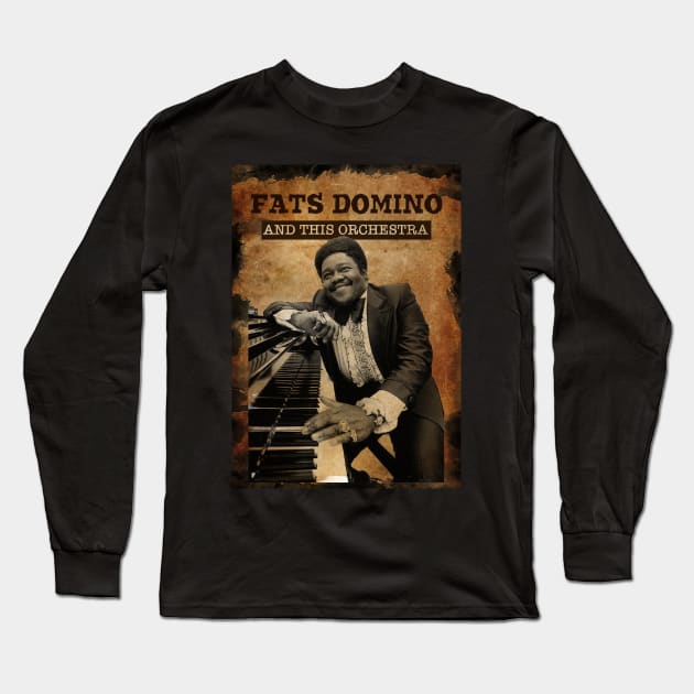 Vintage Old Paper 80s  Style Fats Domino And The Orchestra Long Sleeve T-Shirt by Madesu Art